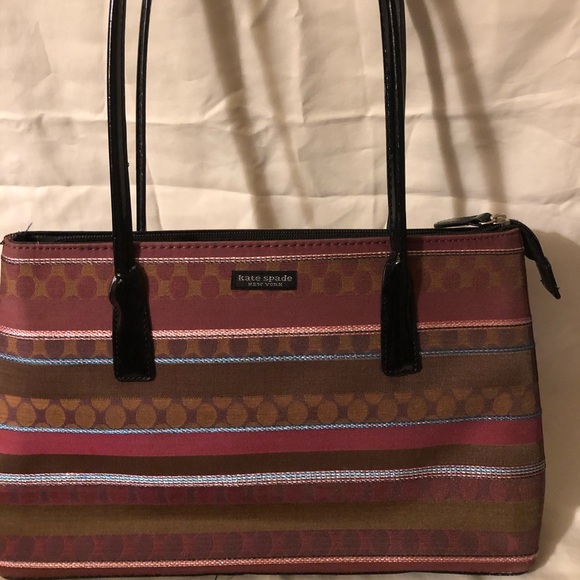 Kate Spade Y2K Vintage Shoulder Purse Mauve Pink Brown stripes, Black Handle - Picture 1 of 7